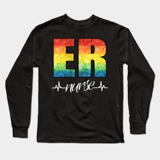 ER Nurse Heartbeat Rainbow Long Sleeve T-Shirt